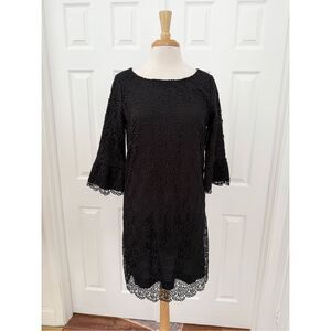 Sail to Sable Womens Black Bell Sleeve Lace Overlay Mini Dress Size 6